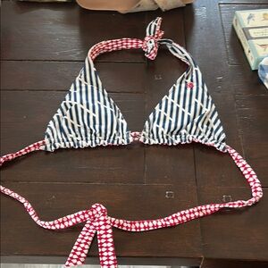 Volcom Striped Blue and Red Bikini Top